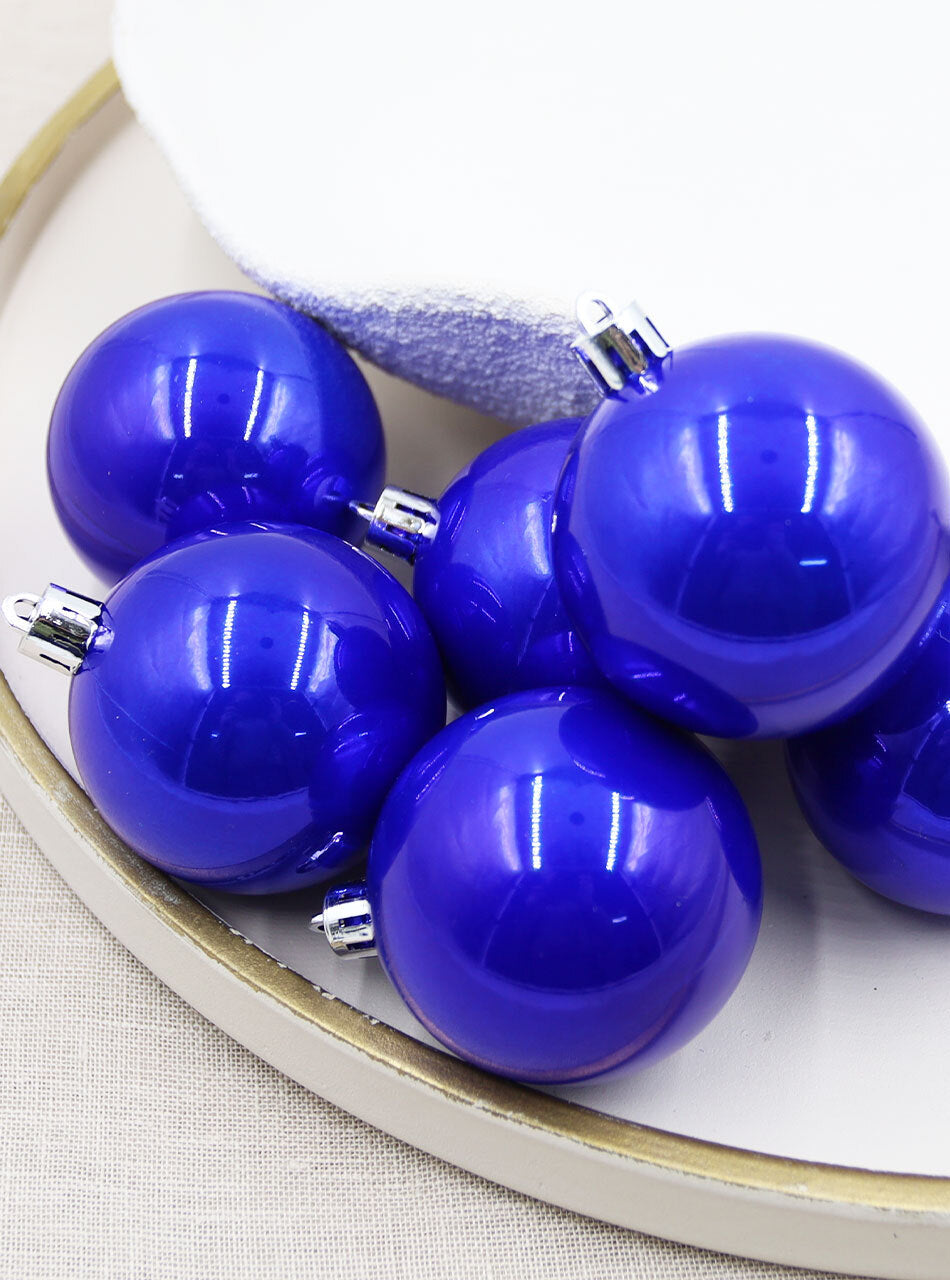 Royal Blue Christmas Baubles 60mm Pearl 6 Pack