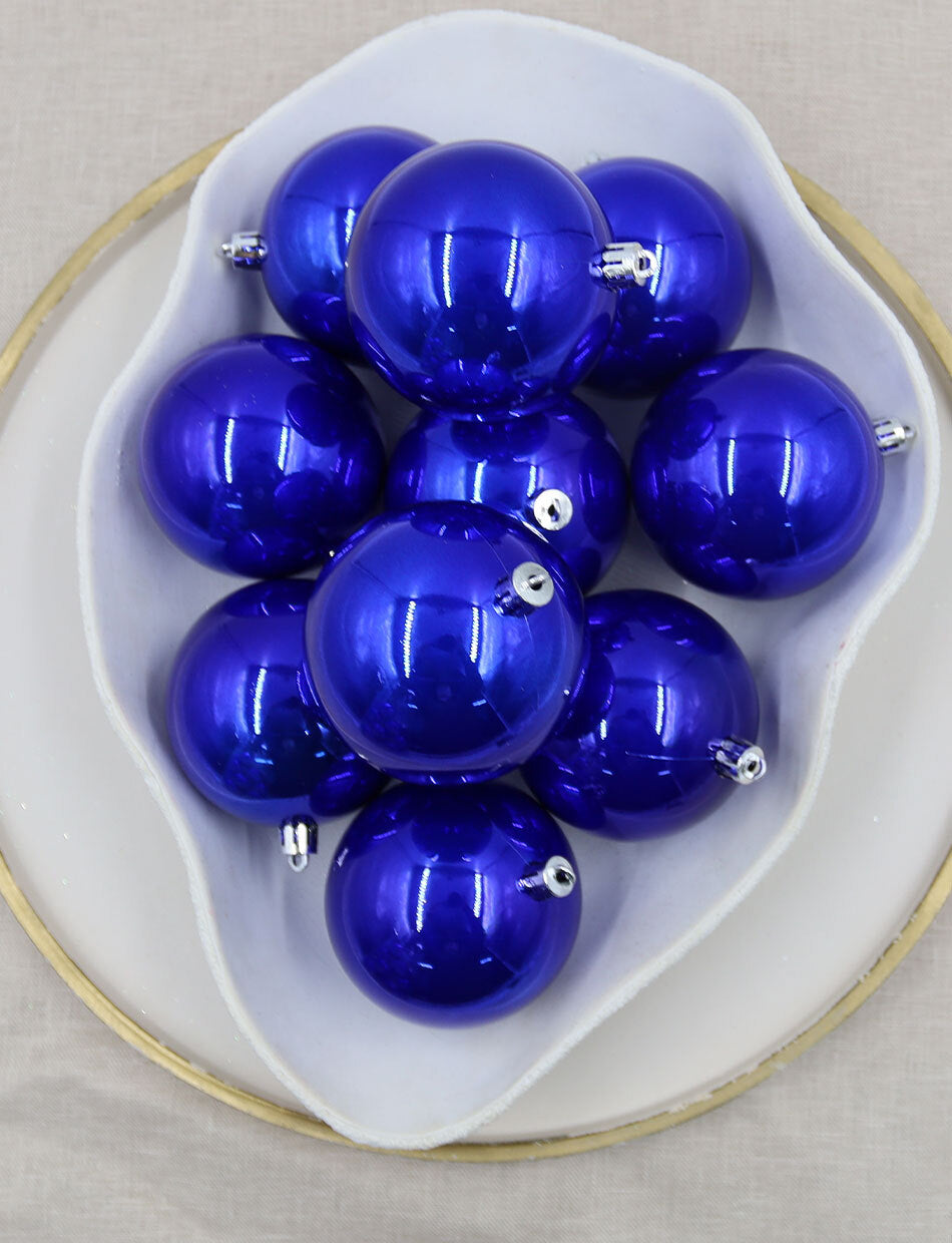 Royal Blue Christmas Baubles 80mm Pearl 24 Pack