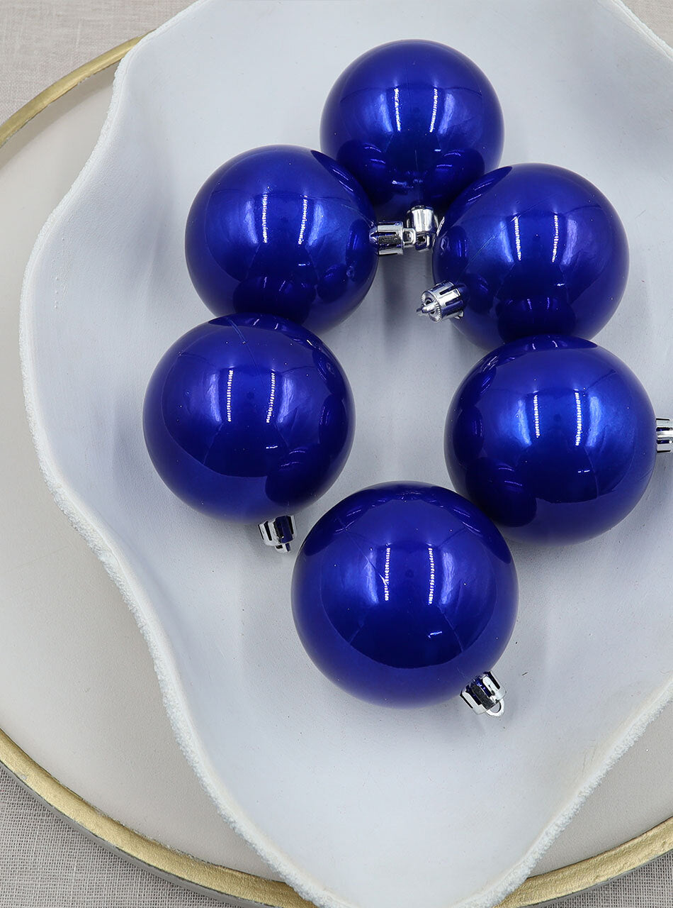 Royal Blue Christmas Baubles 80mm Pearl 6 Pack