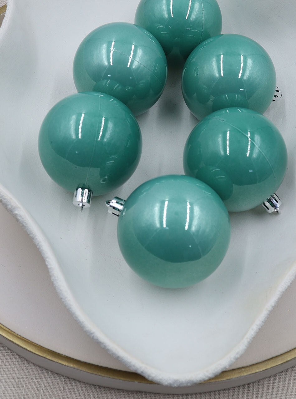 Mint Christmas Baubles 70mm Pearl 6 Pack