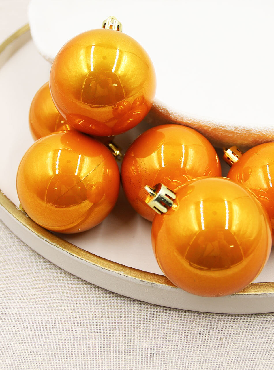Orange Christmas Baubles 60mm 6 Pack Pearl