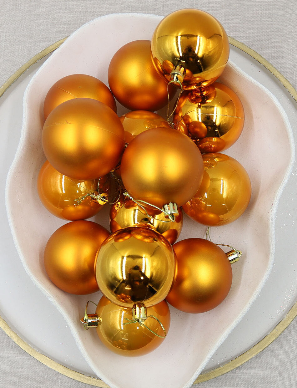 Orange Christmas Baubles 60mm 24 Pack Gloss Pearl Matt
