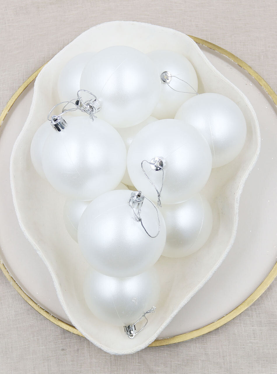 Pearl Christmas Baubles 80mm 6 Pack