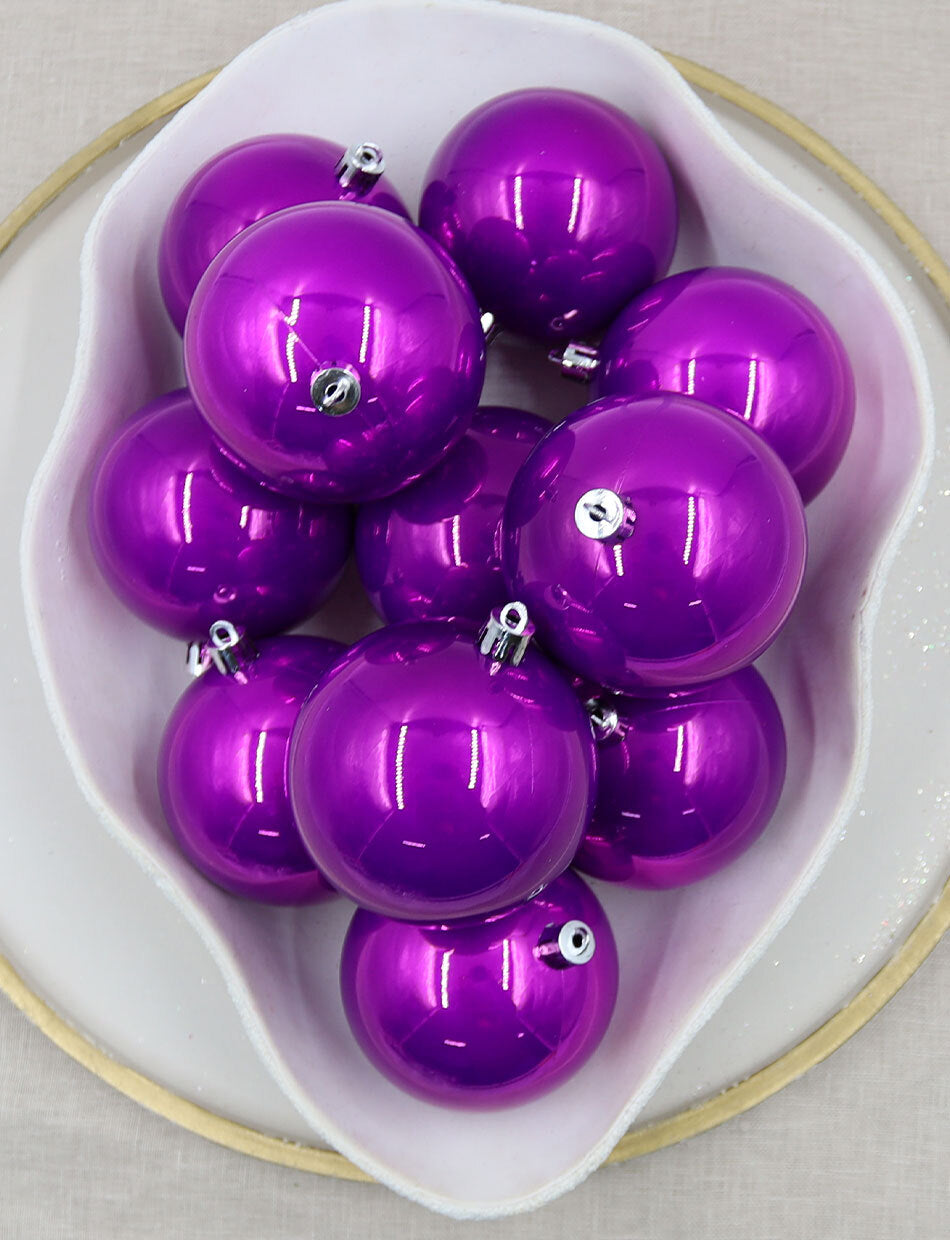 Purple Christmas Baubles 80mm Pearl 24 Pack