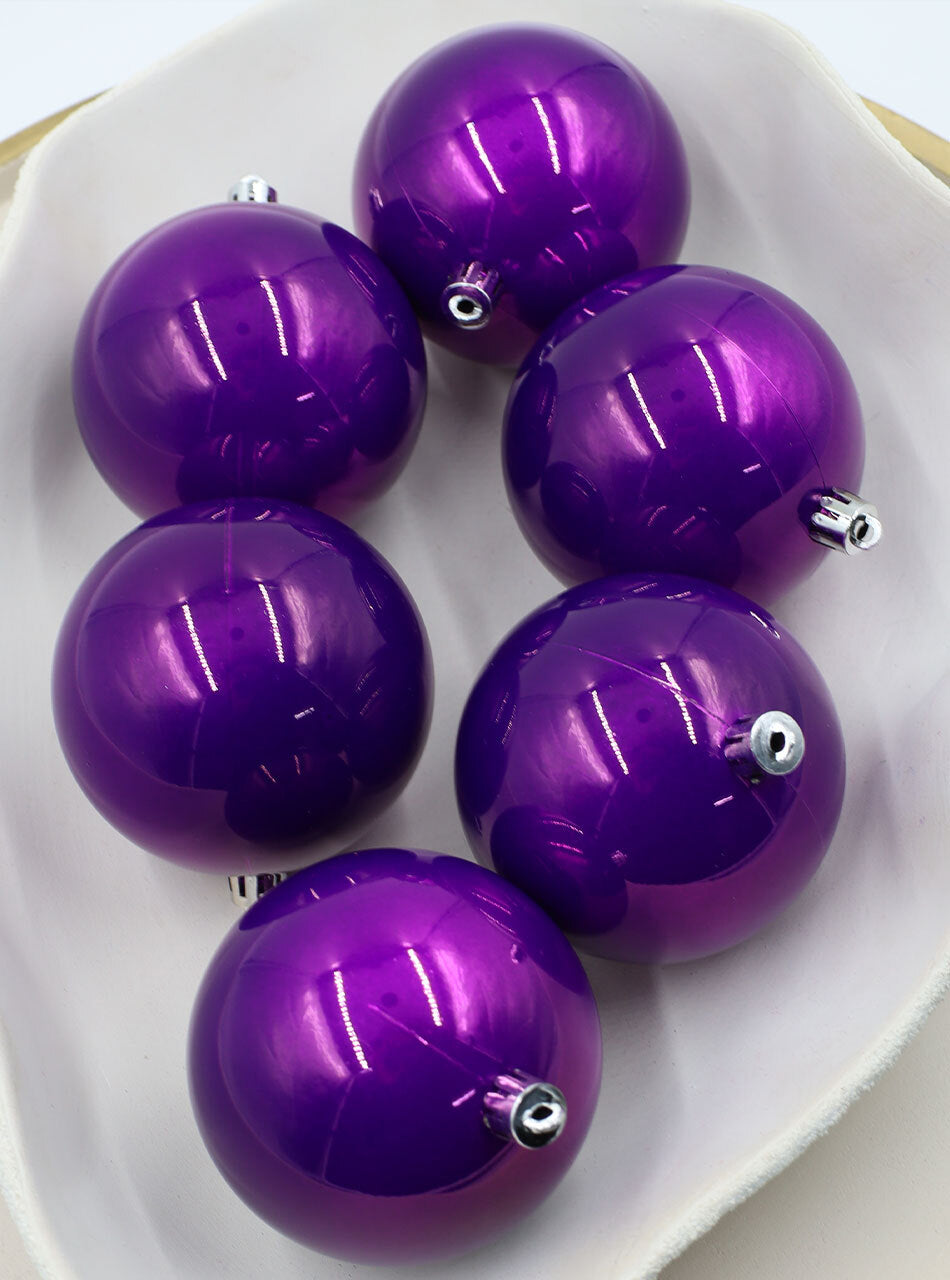 Purple Christmas Baubles 80mm Pearl 6 Pack
