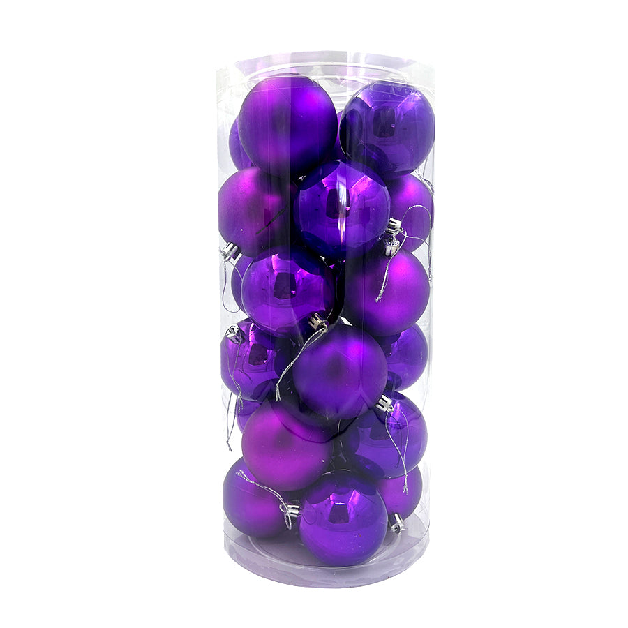 Purple Christmas Baubles 70mm Pearl Matt 24 Pack