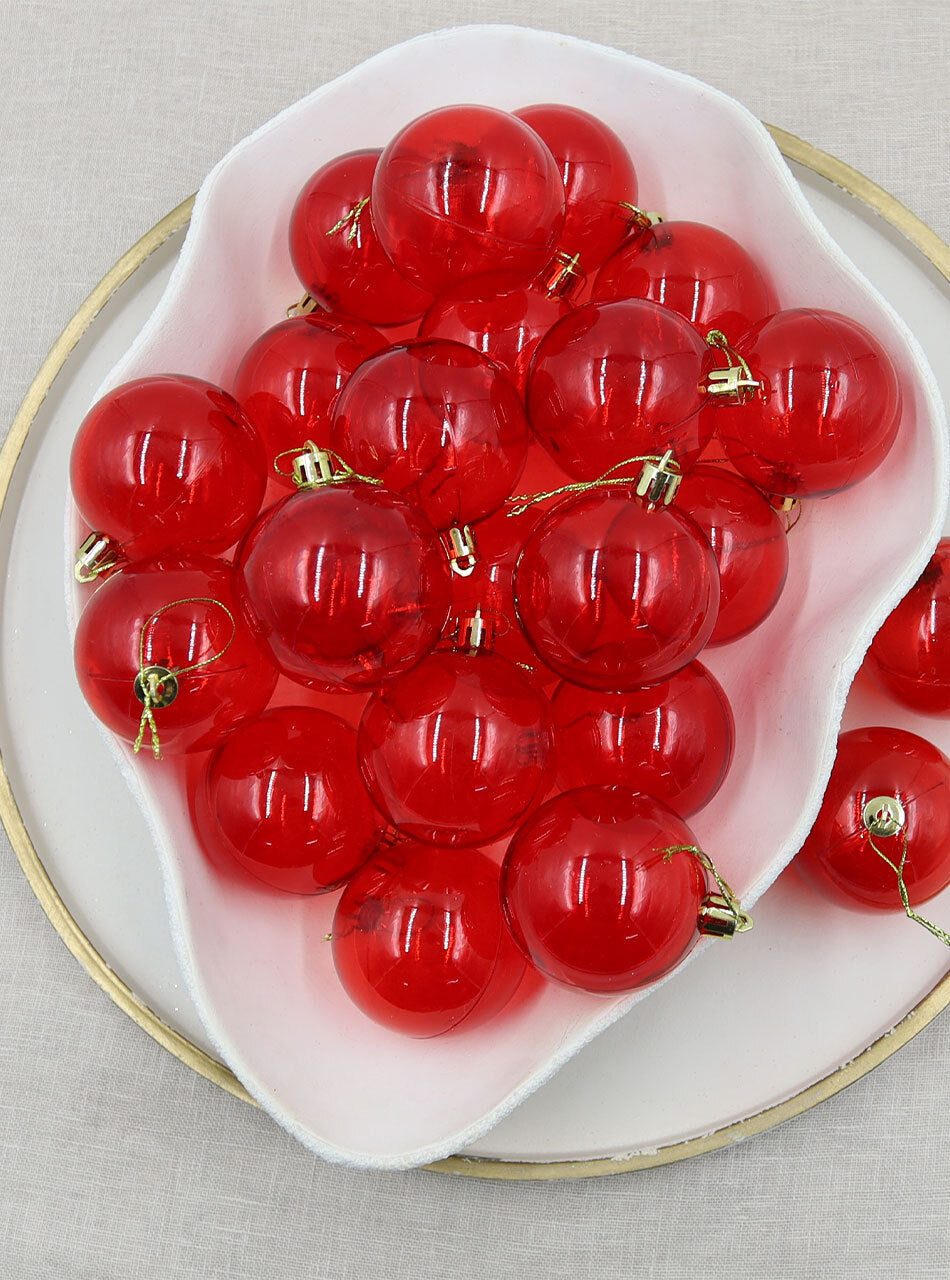 Red Clear Christmas Baubles 70mm