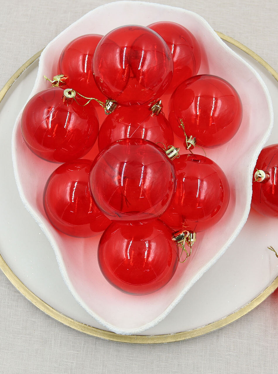 Red Clear Christmas Baubles 80mm 24 and 48 Packs
