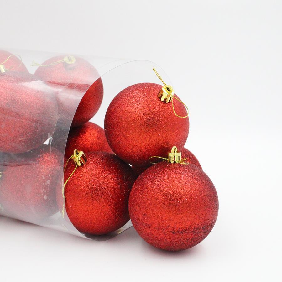 Red Christmas Baubles 60mm Glitter Packs