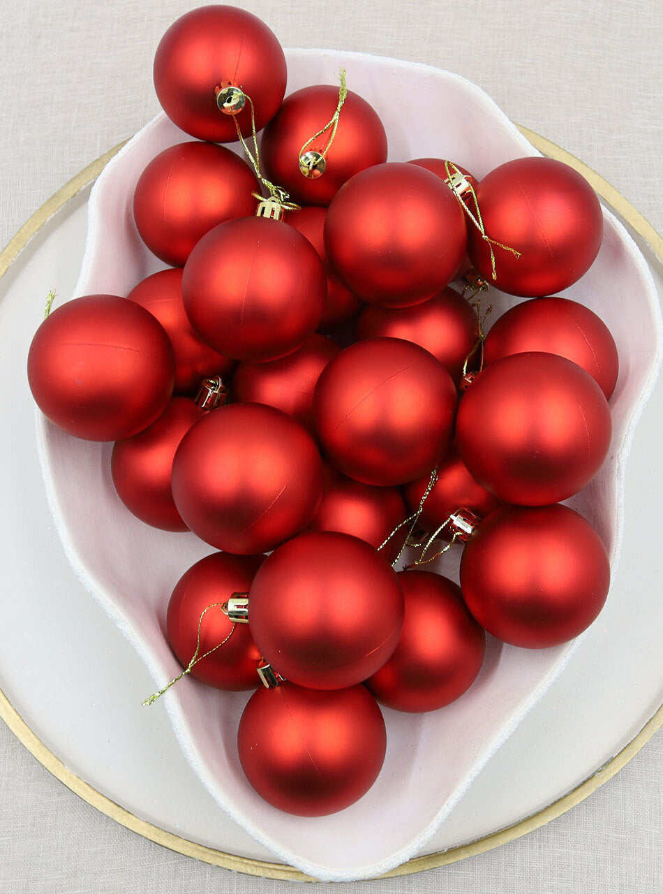 Red Christmas Baubles 70mm Matt 24 Pack