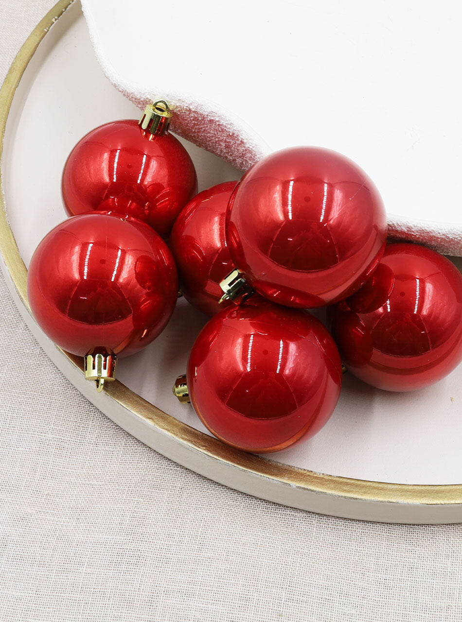 Red Christmas Baubles 70mm Pearl 6 Pack