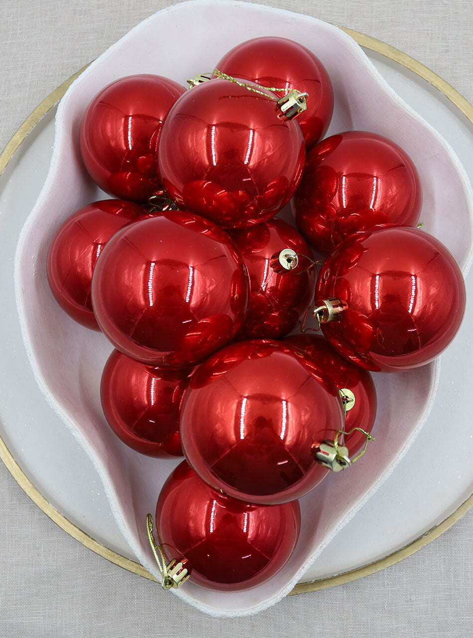 Red Christmas Baubles 80mm Pearl 48 Pack