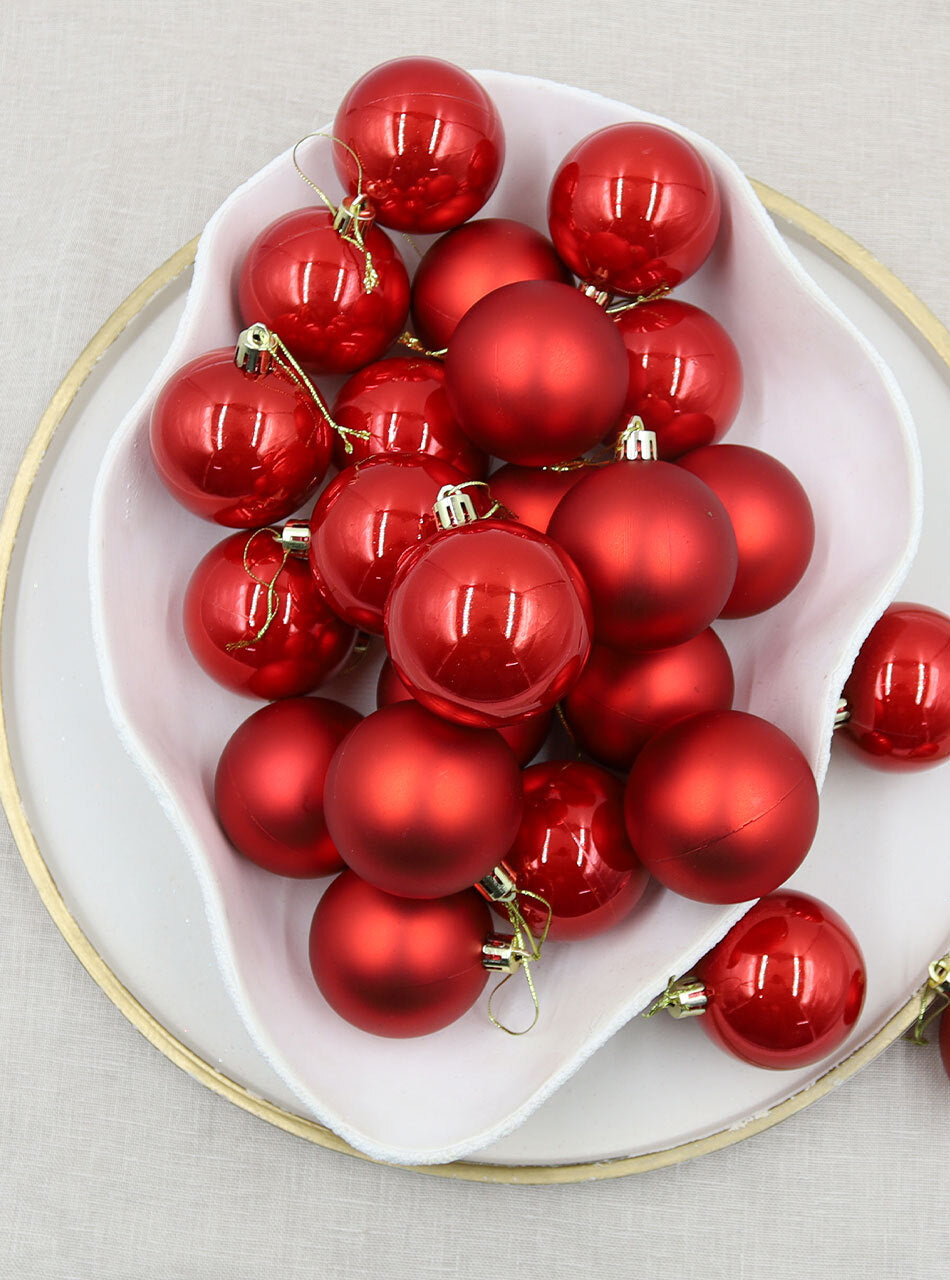 Red Christmas Baubles 60mm Pearl Matt 48 Pack