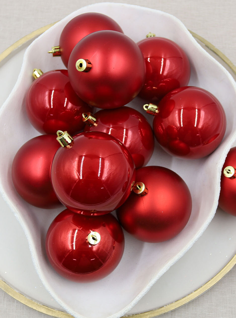 Red Christmas Baubles 80mm Pearl Matt 48 Pack