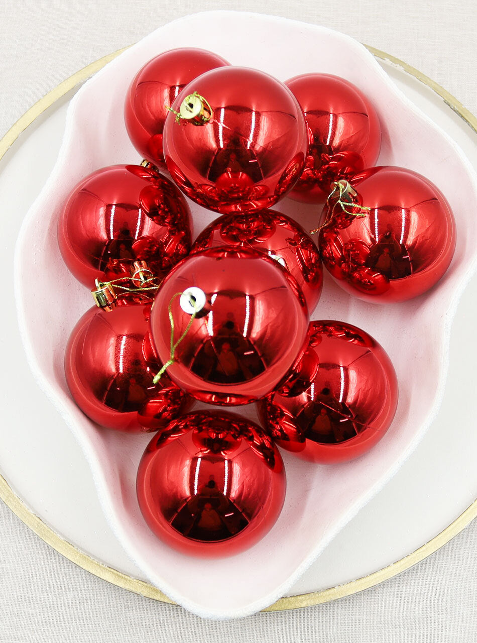 RED 80mm Christmas Baubles Gloss 24 & 48 Packs