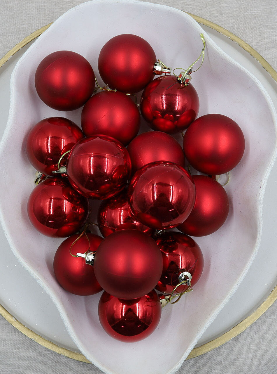 RED 60mm Christmas Baubles Gloss Matt 16 Pack