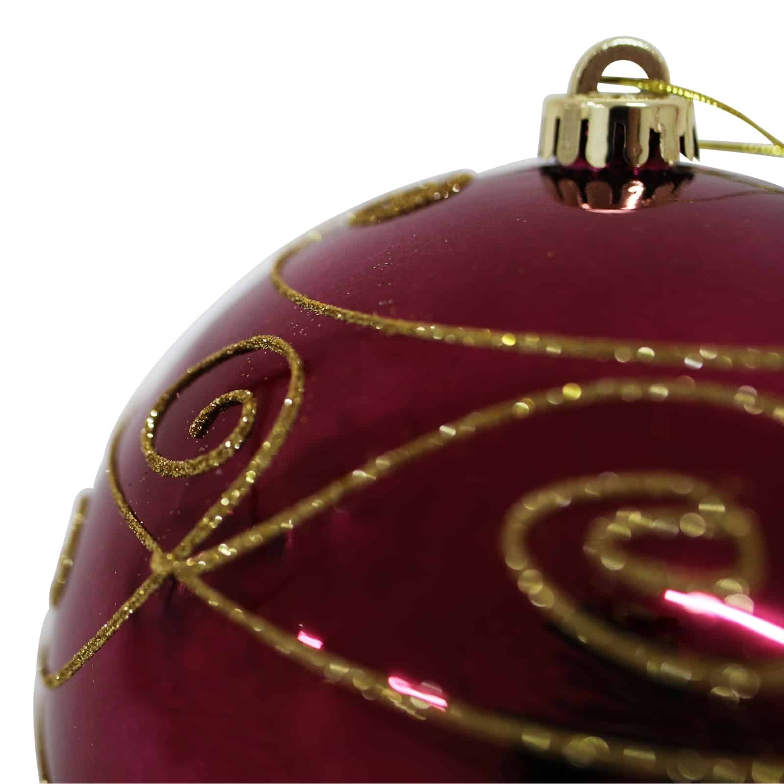 RED 200mm Christmas Bauble Gloss Swirl