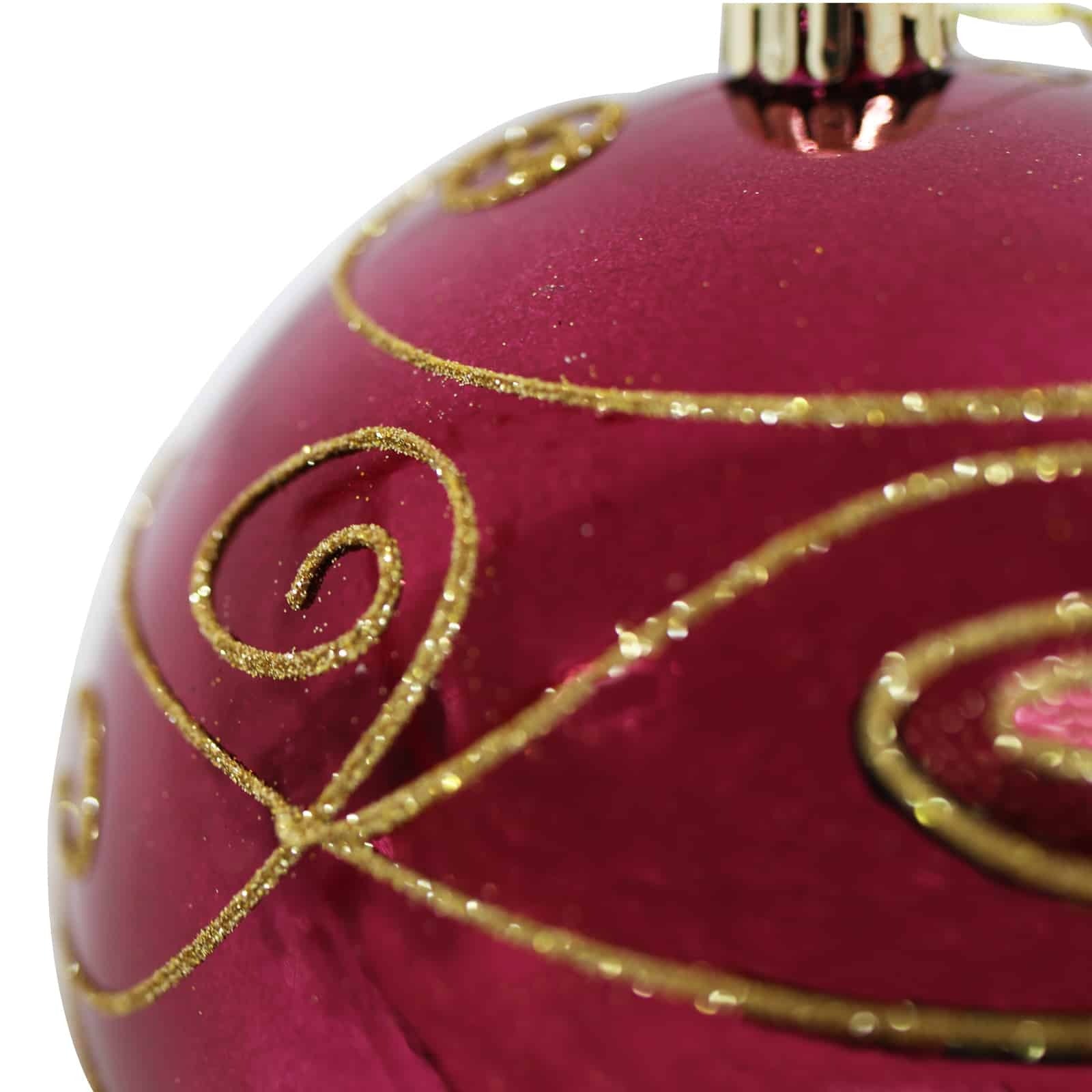 RED 200mm Christmas Bauble Gloss Swirl