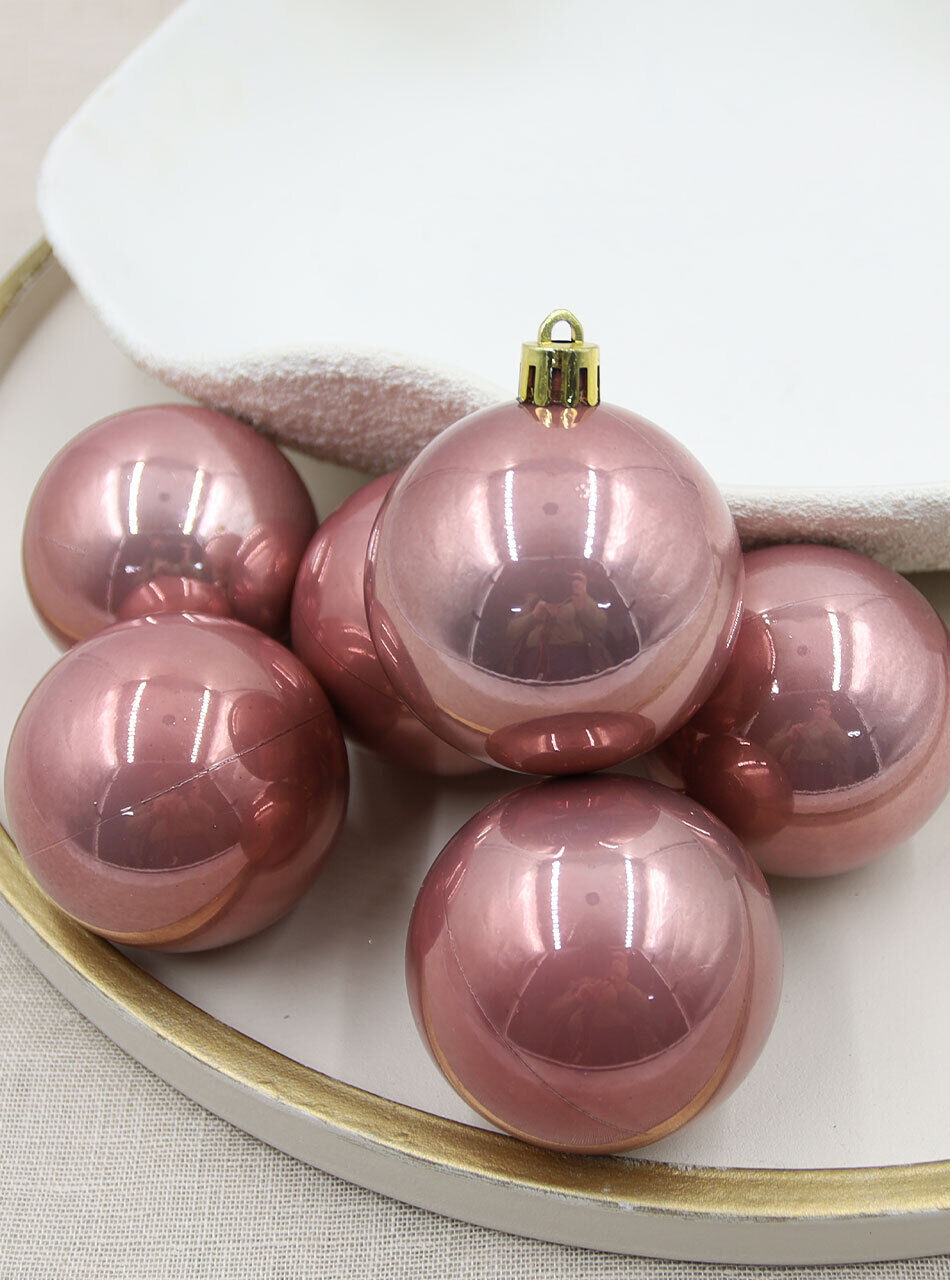 Rose Gold Christmas Baubles 100mm 24 Baubles Pearl