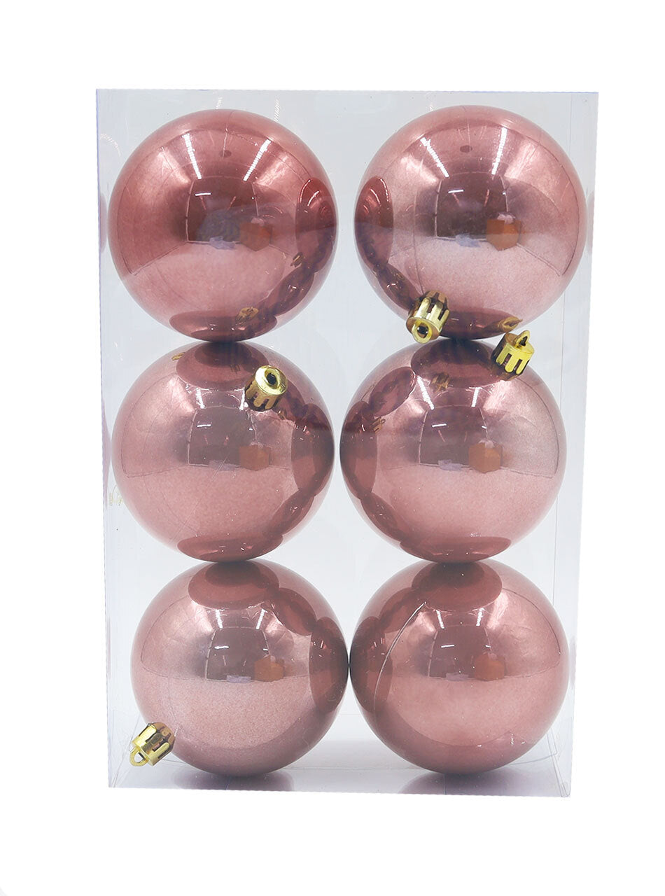 Rose Gold Christmas Baubles 70mm Pearl 6 Pack