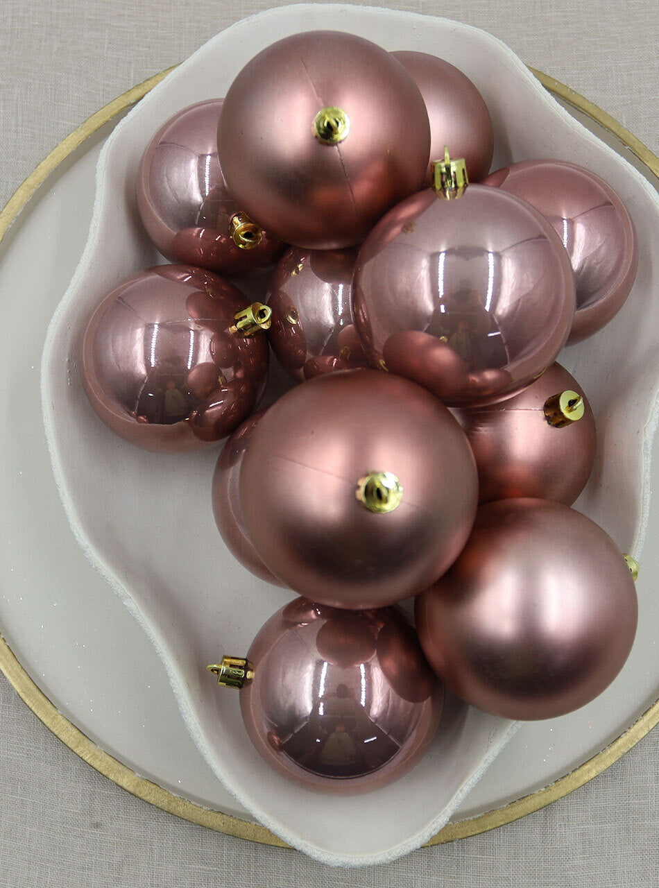 Rose Gold Christmas Baubles 80mm Pearl Matte 24 Pack