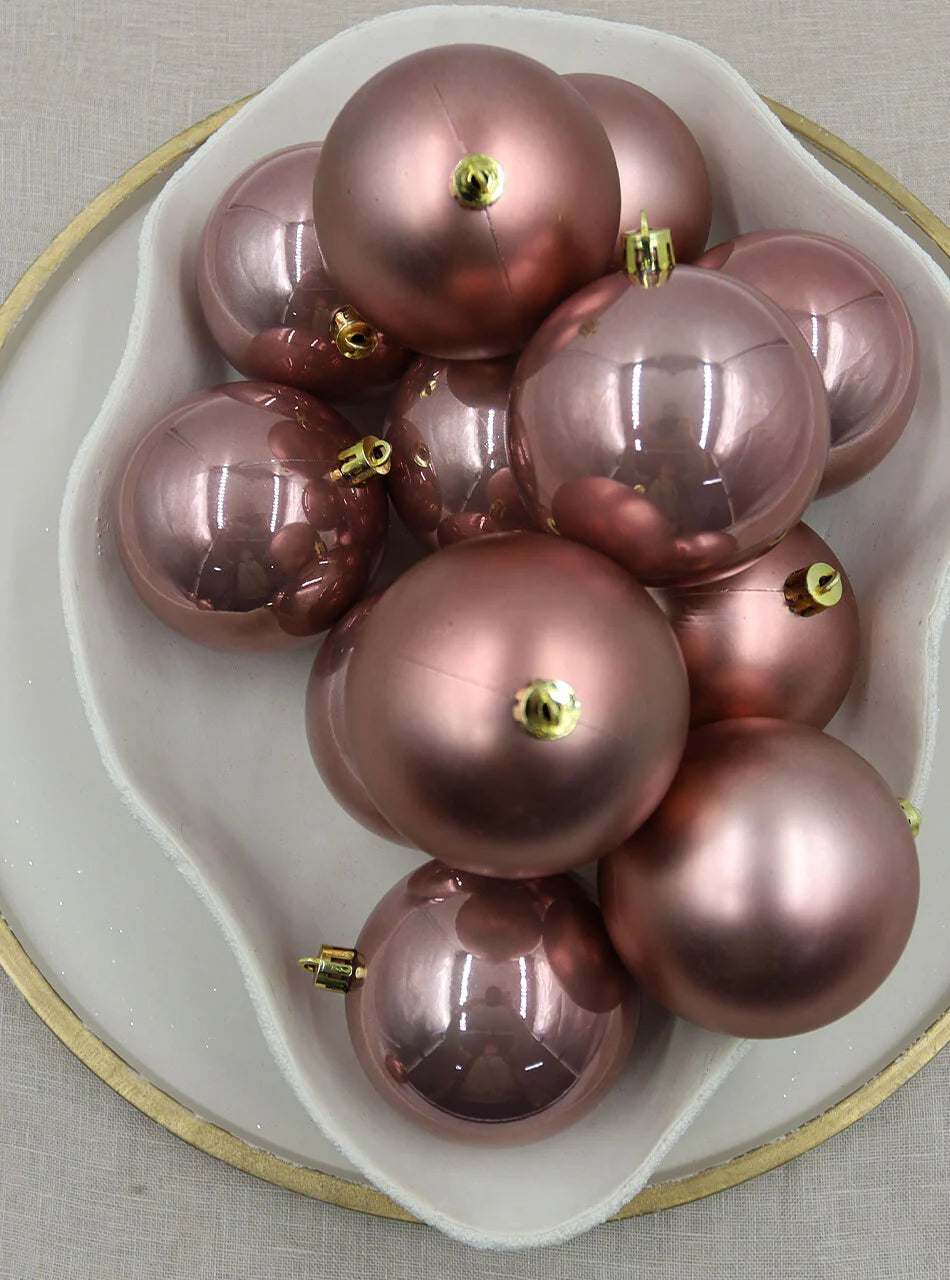 Rose Gold Christmas Baubles 70mm 24 Packs Pearl Matt