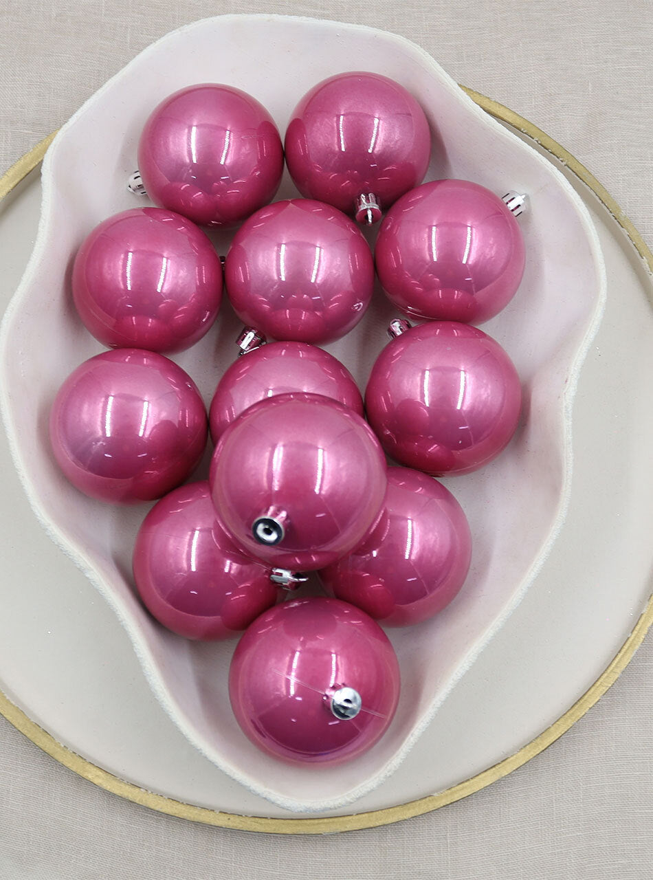 Rose Pink Christmas Baubles 60mm Pearl Packs