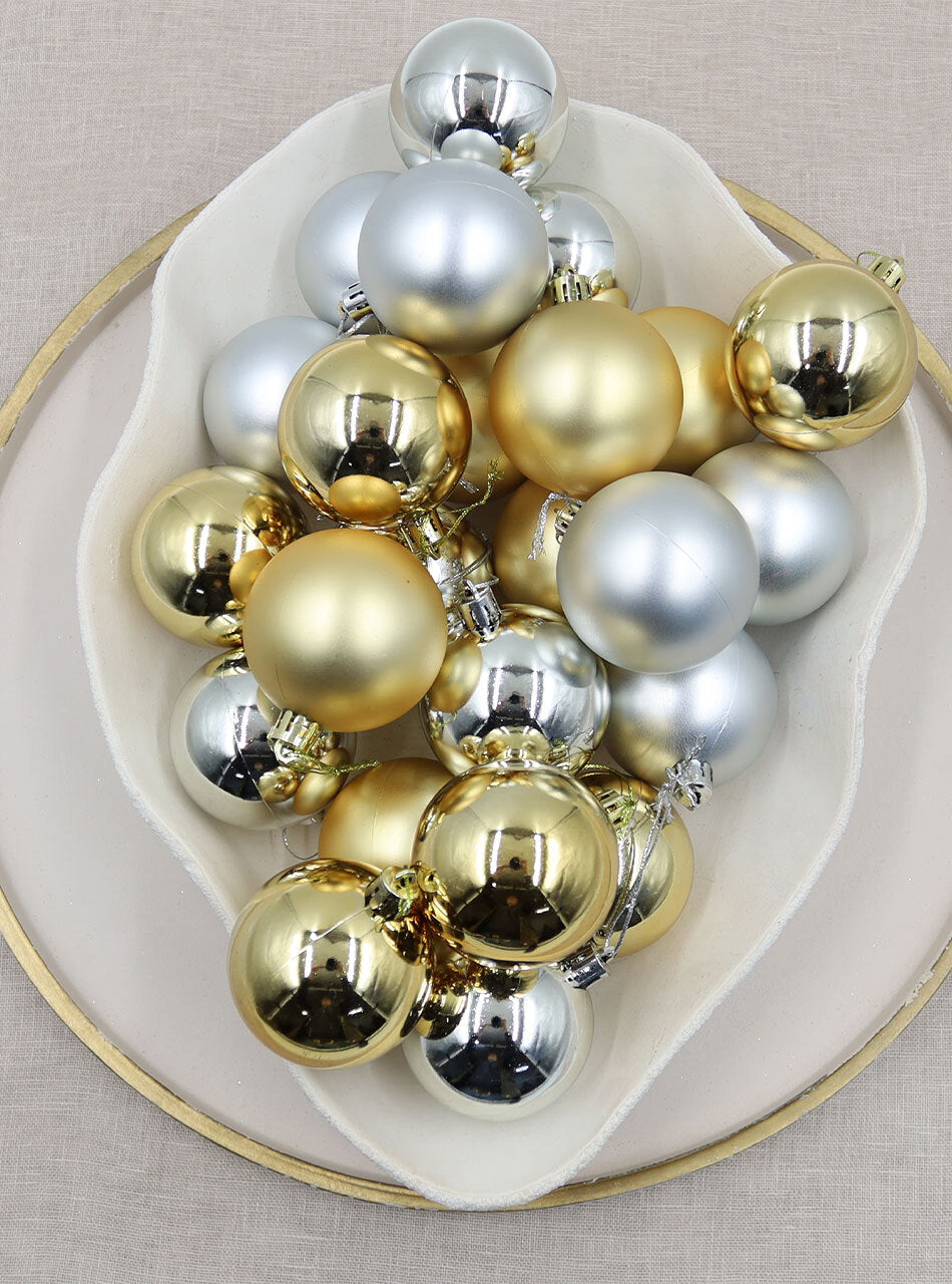 SILVER GOLD Christmas Baubles 70mm Glossl Matt Packs