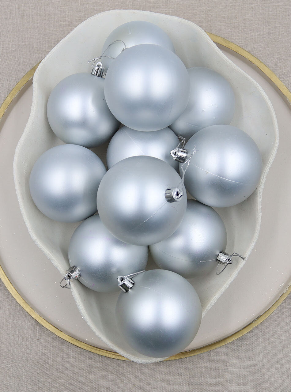 Silver Christmas Baubles 80mm Matt 24 and 48 Pack