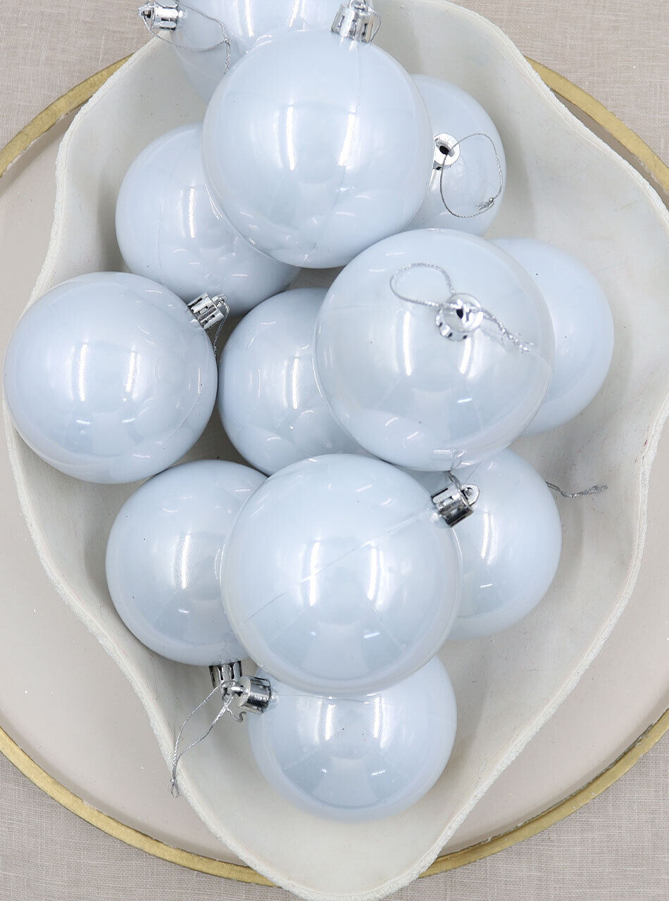Silver Christmas Baubles 80mm Pearl 48 Pack