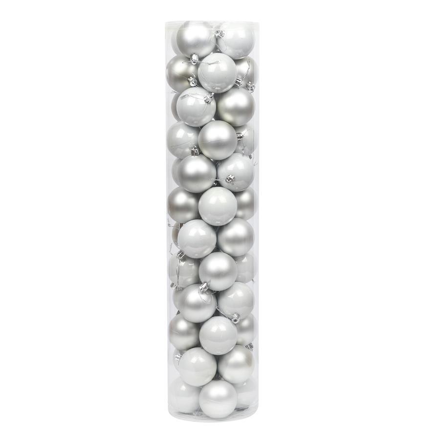 Silver Christmas Baubles 80mm Pearl 48 Pack