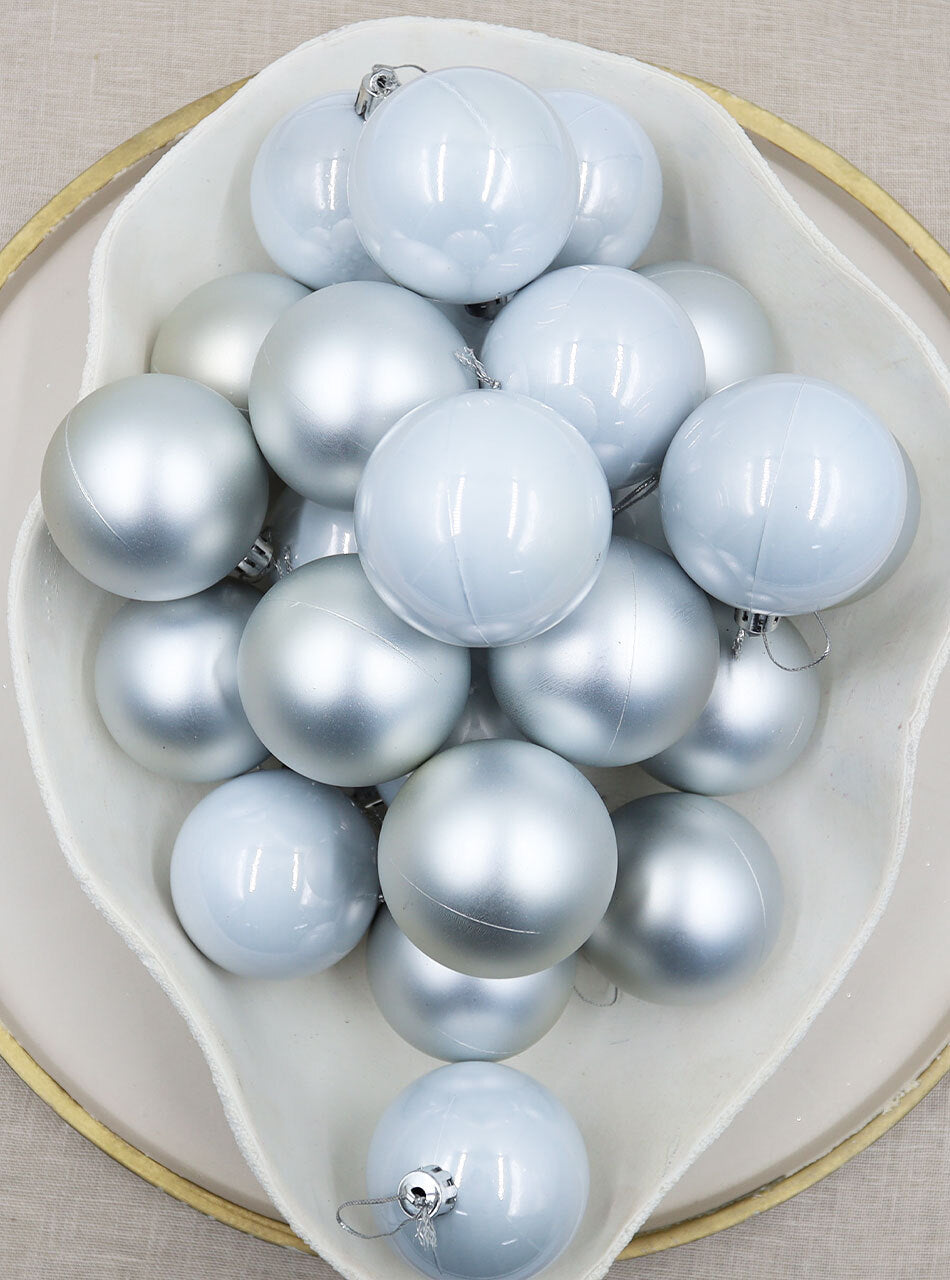 Silver Christmas Baubles 70mm Pearl Matt