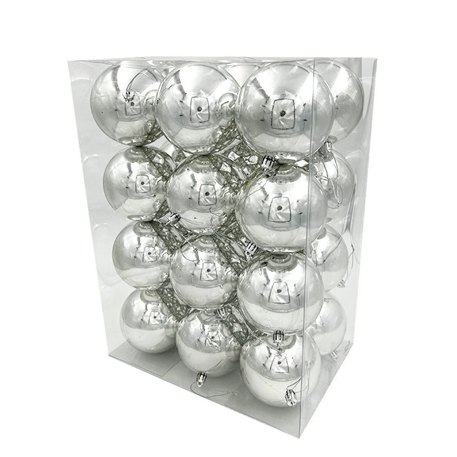 Silver Christmas Baubles 24 Gloss 100mm