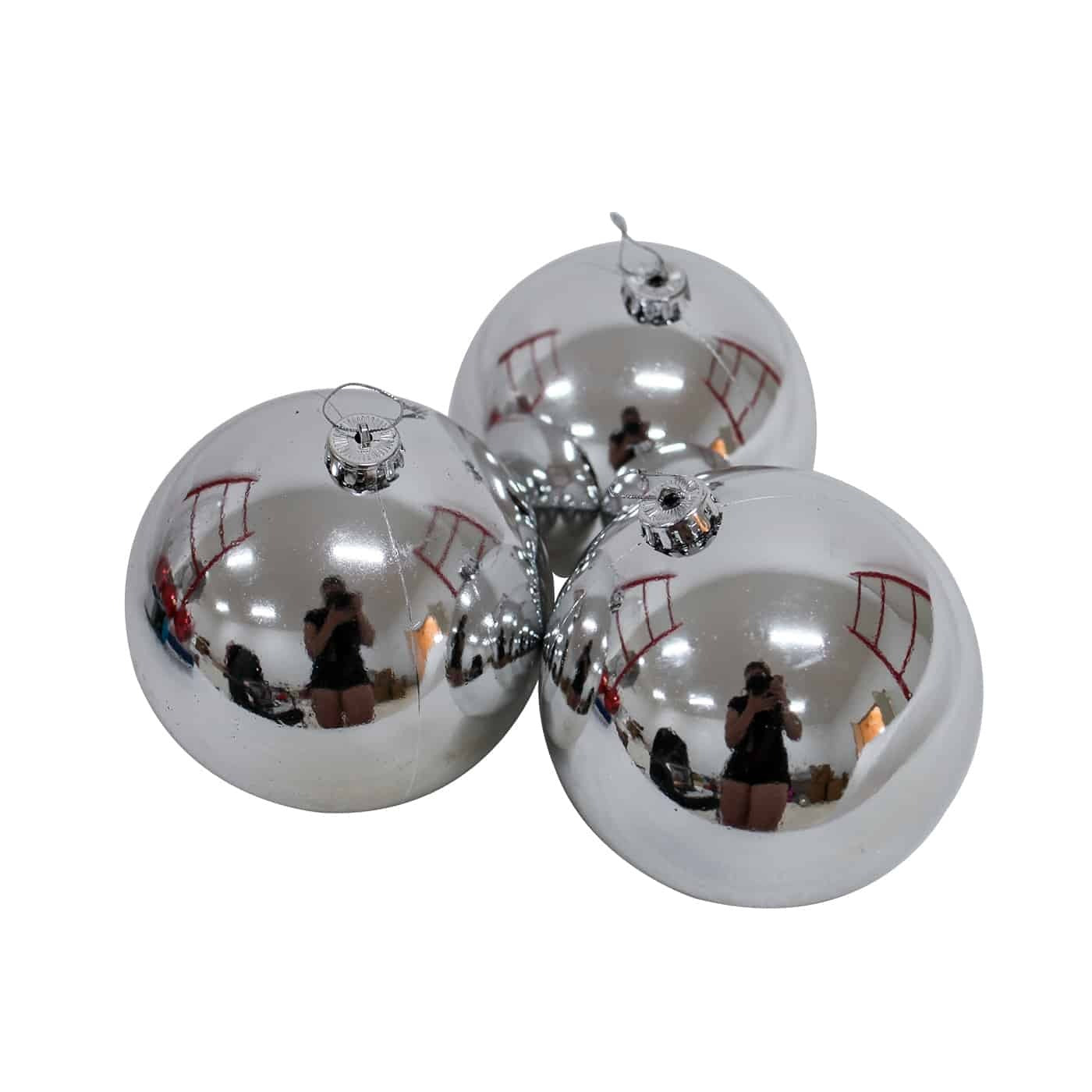 150mm Christmas Baubles SILVER 3 Balls Gloss