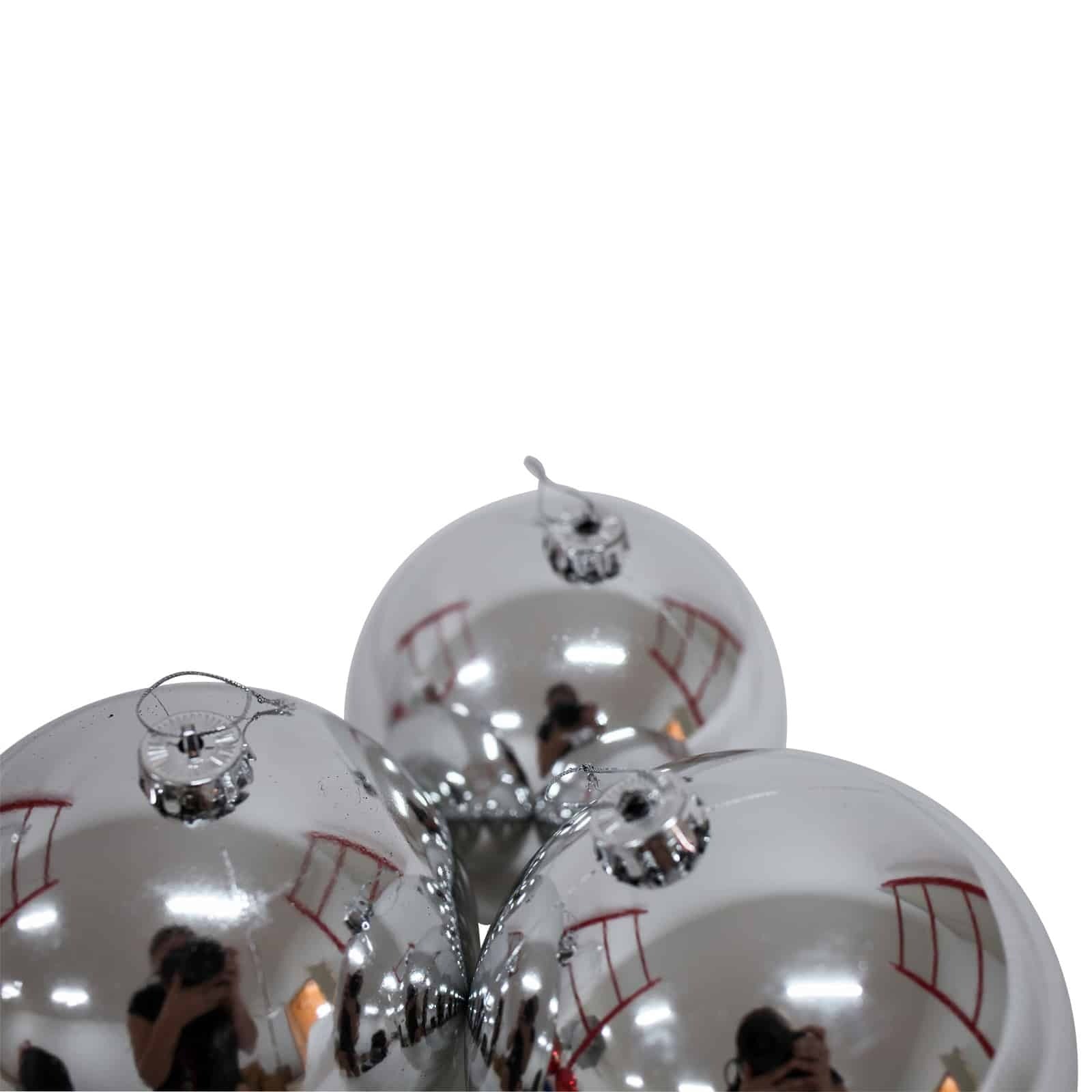 150mm Christmas Baubles SILVER 3 Balls Gloss