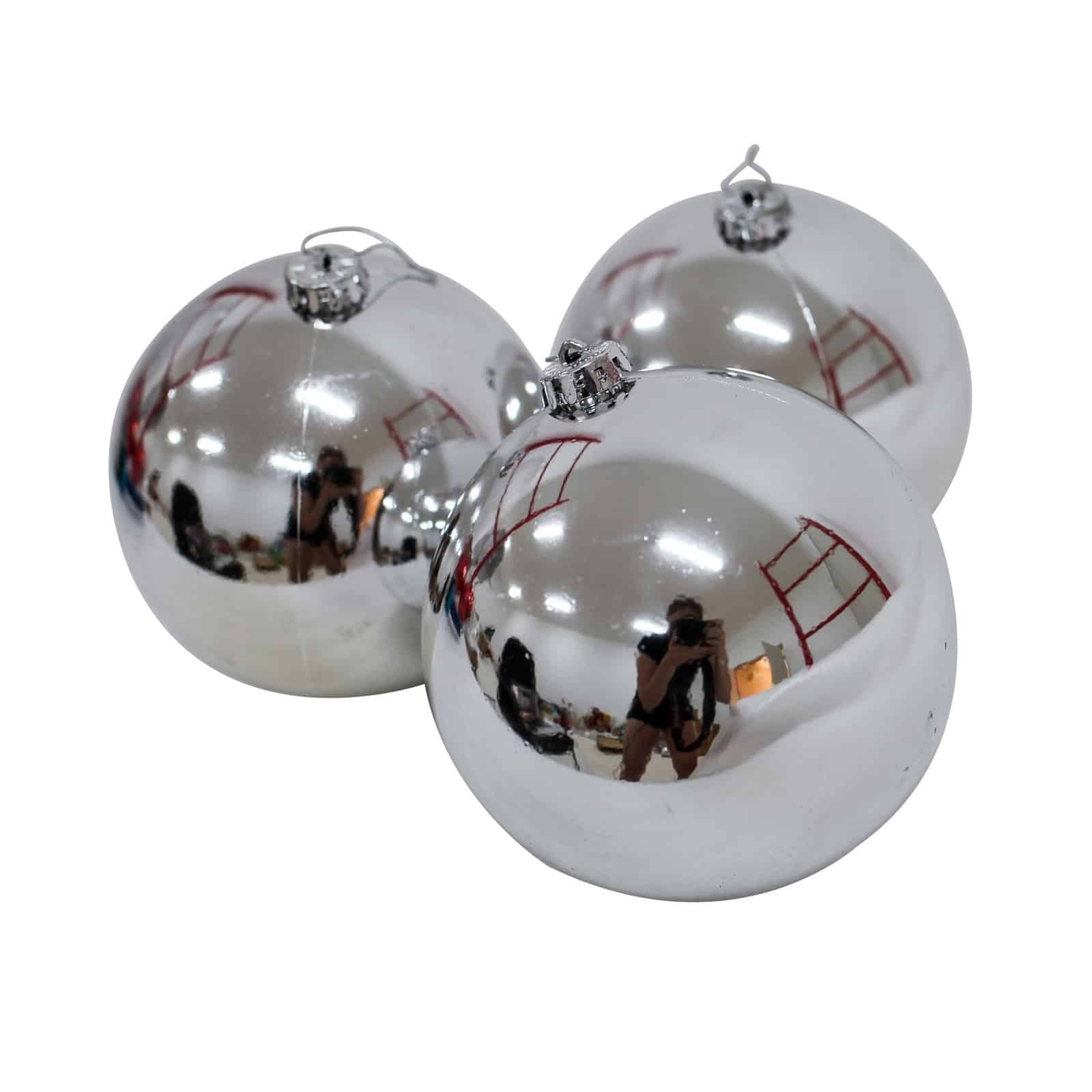 150mm Christmas Baubles SILVER 3 Balls Gloss
