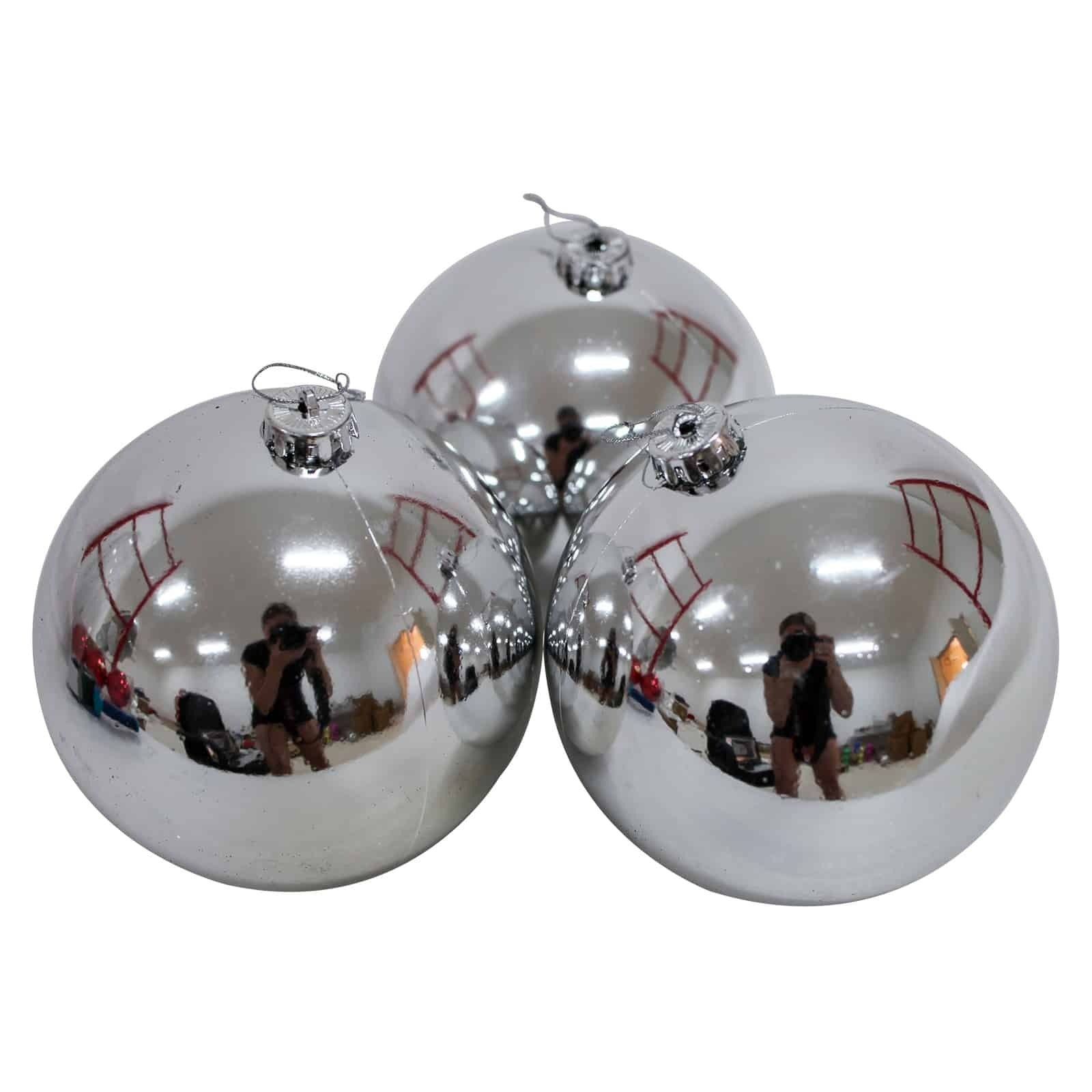 150mm Christmas Baubles SILVER 3 Balls Gloss