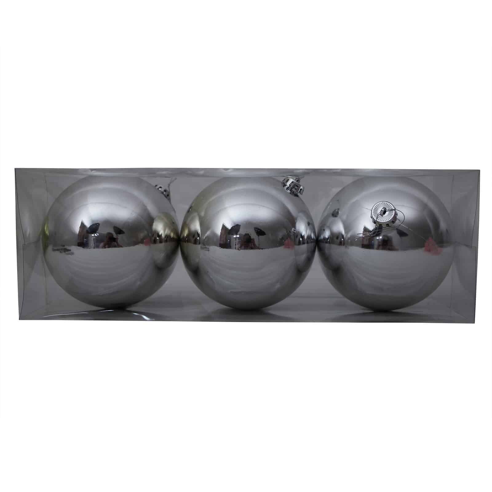 150mm Christmas Baubles SILVER 3 Balls Gloss