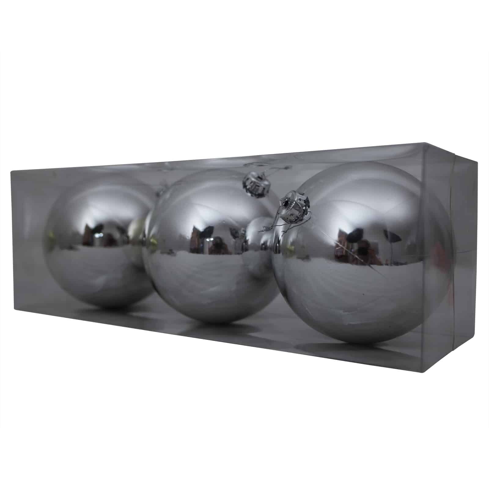 150mm Christmas Baubles SILVER 3 Balls Gloss