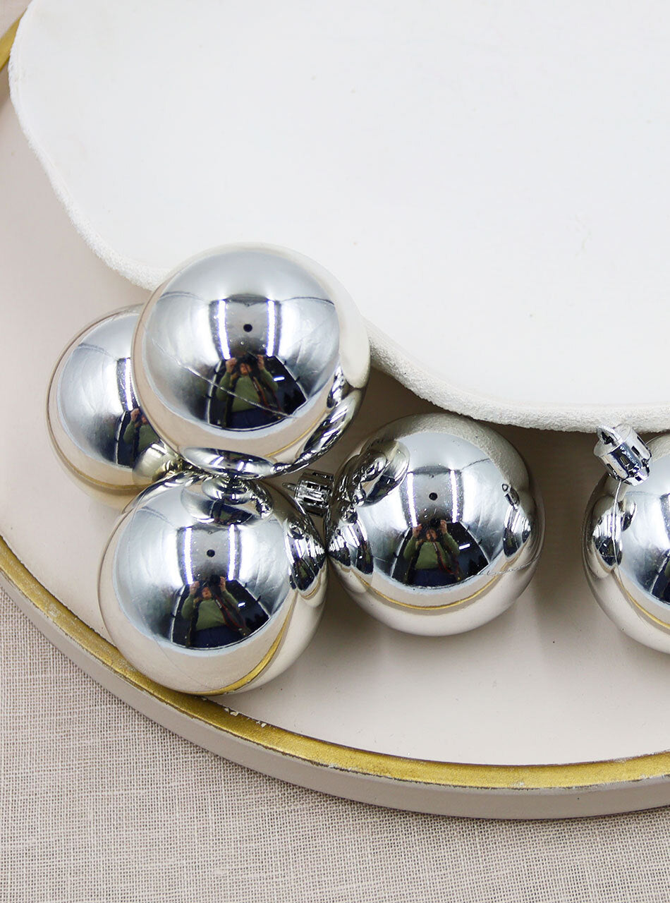 Christmas Baubles 70mm SILVER 6 Pack Gloss