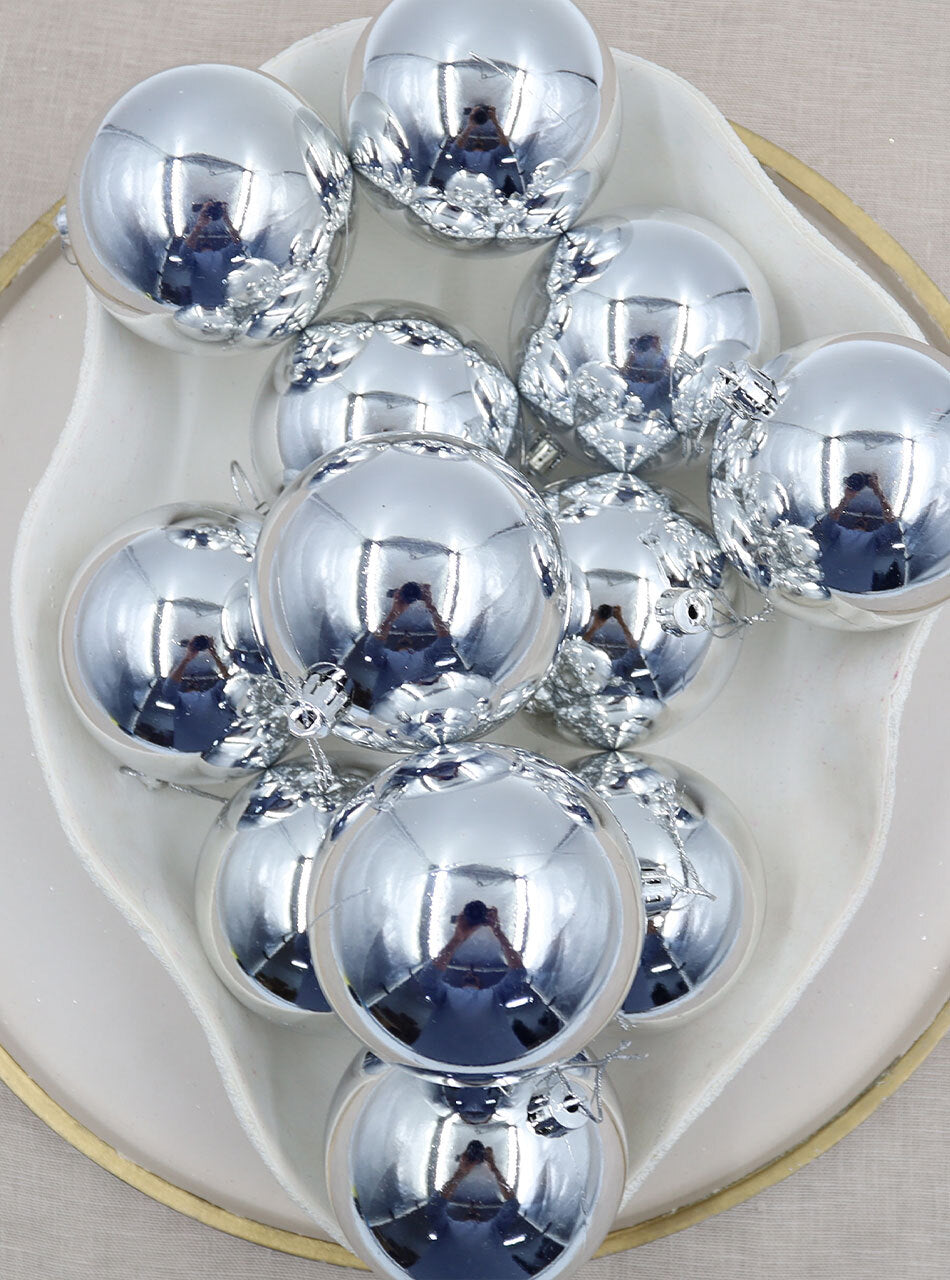 Christmas Baubles 70mm SILVER Packs Gloss