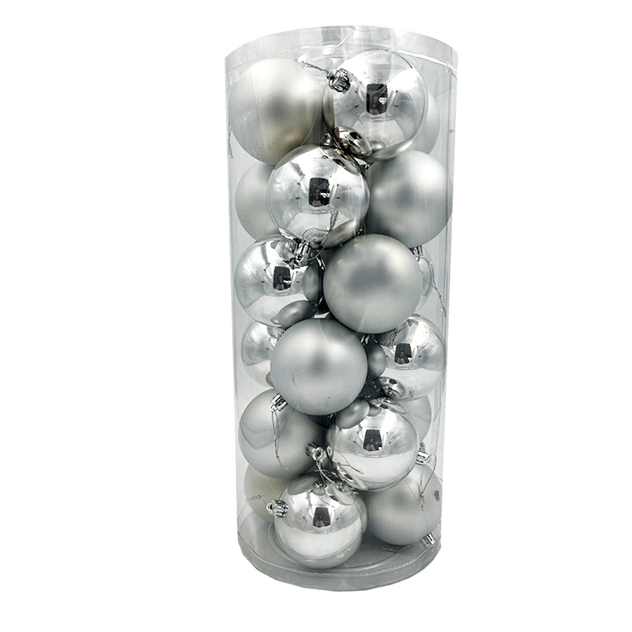 SILVER Christmas Baubles 80mm Glossl Matt 24 Pack