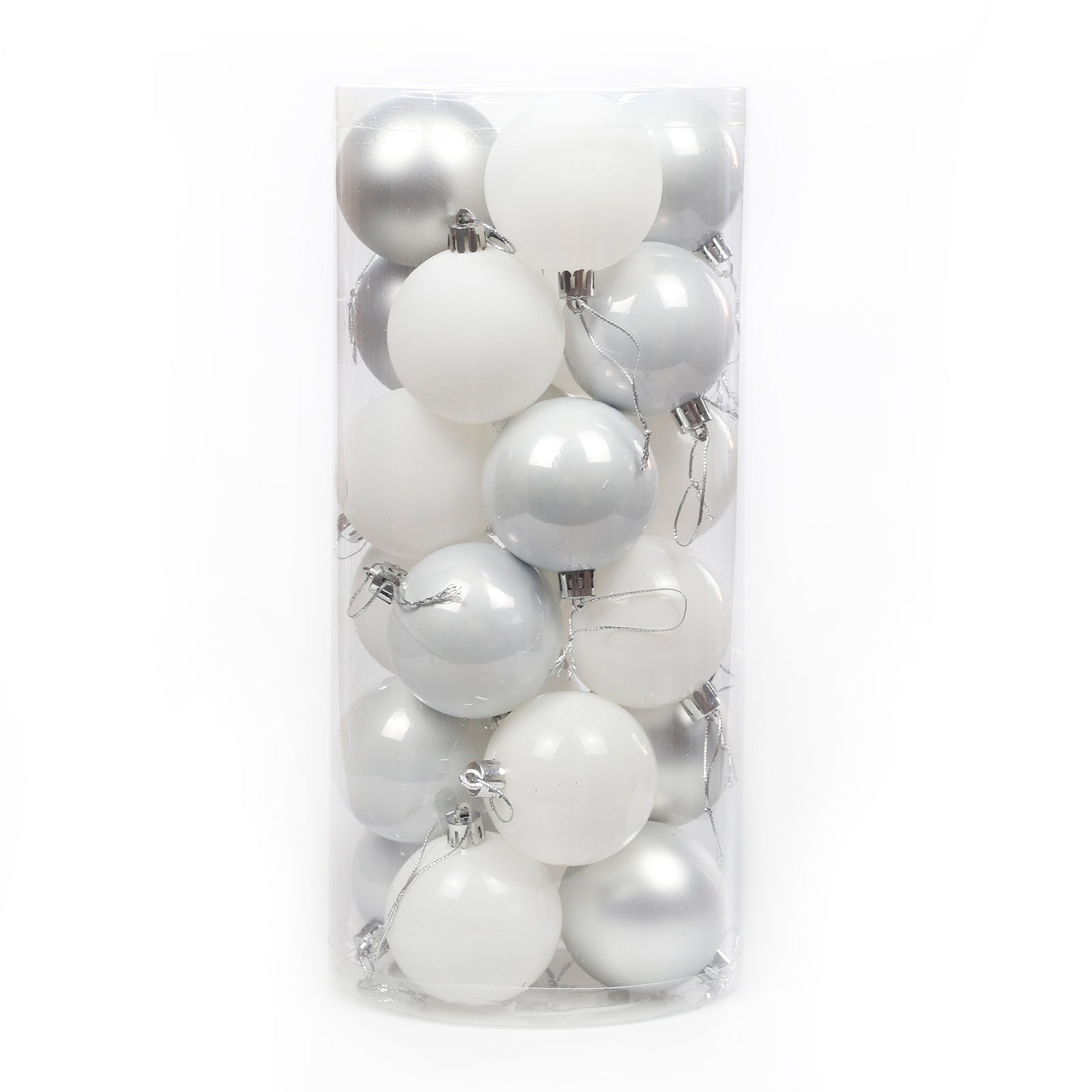 Silver / White Christmas Baubles 70mm Pearl Matt