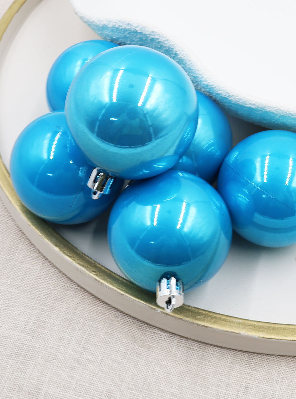 Sky Blue Christmas Baubles 70mm Pearl 6 Pack