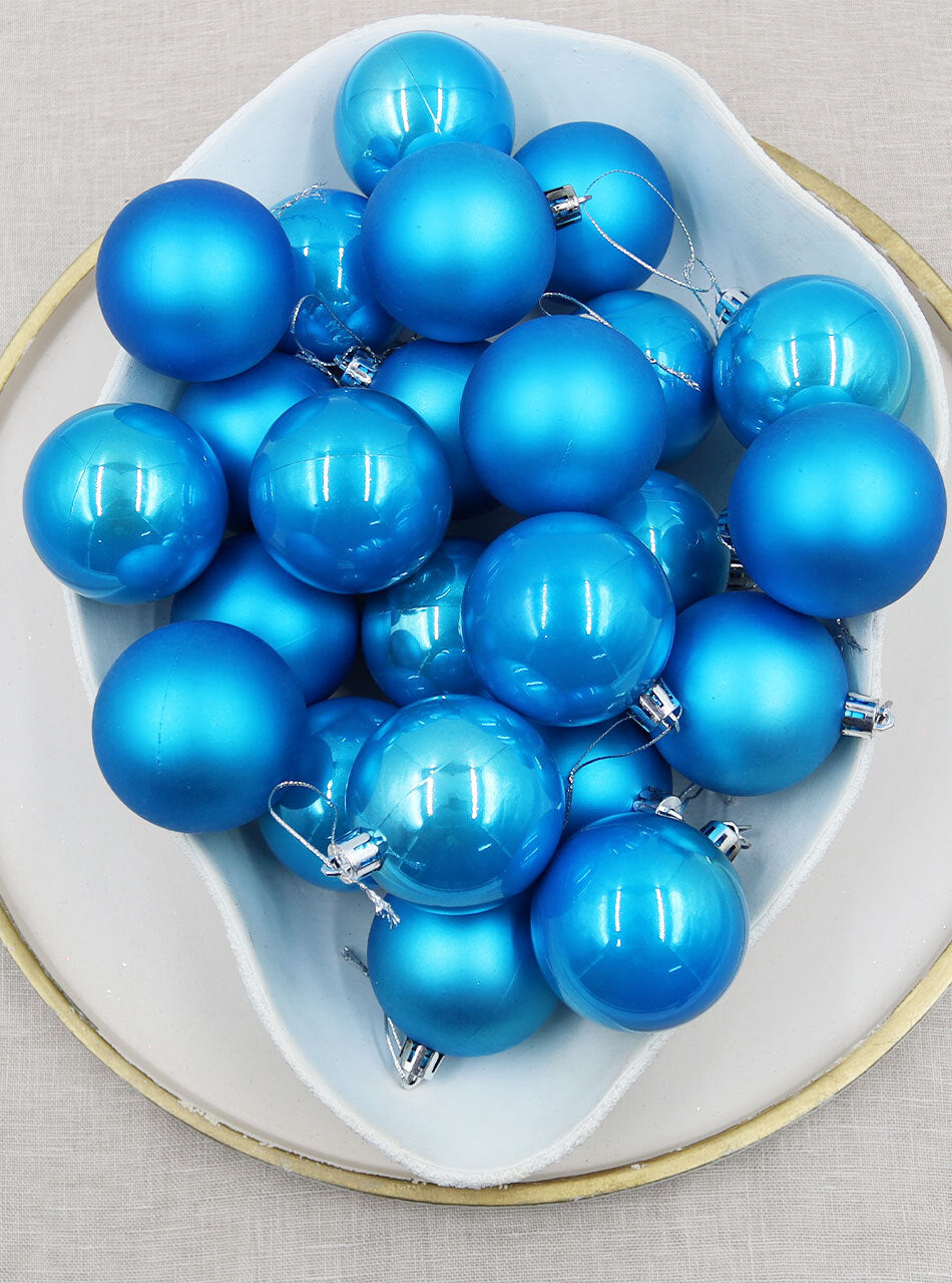 Sky Blue Christmas Baubles 60mm Pearl Matt