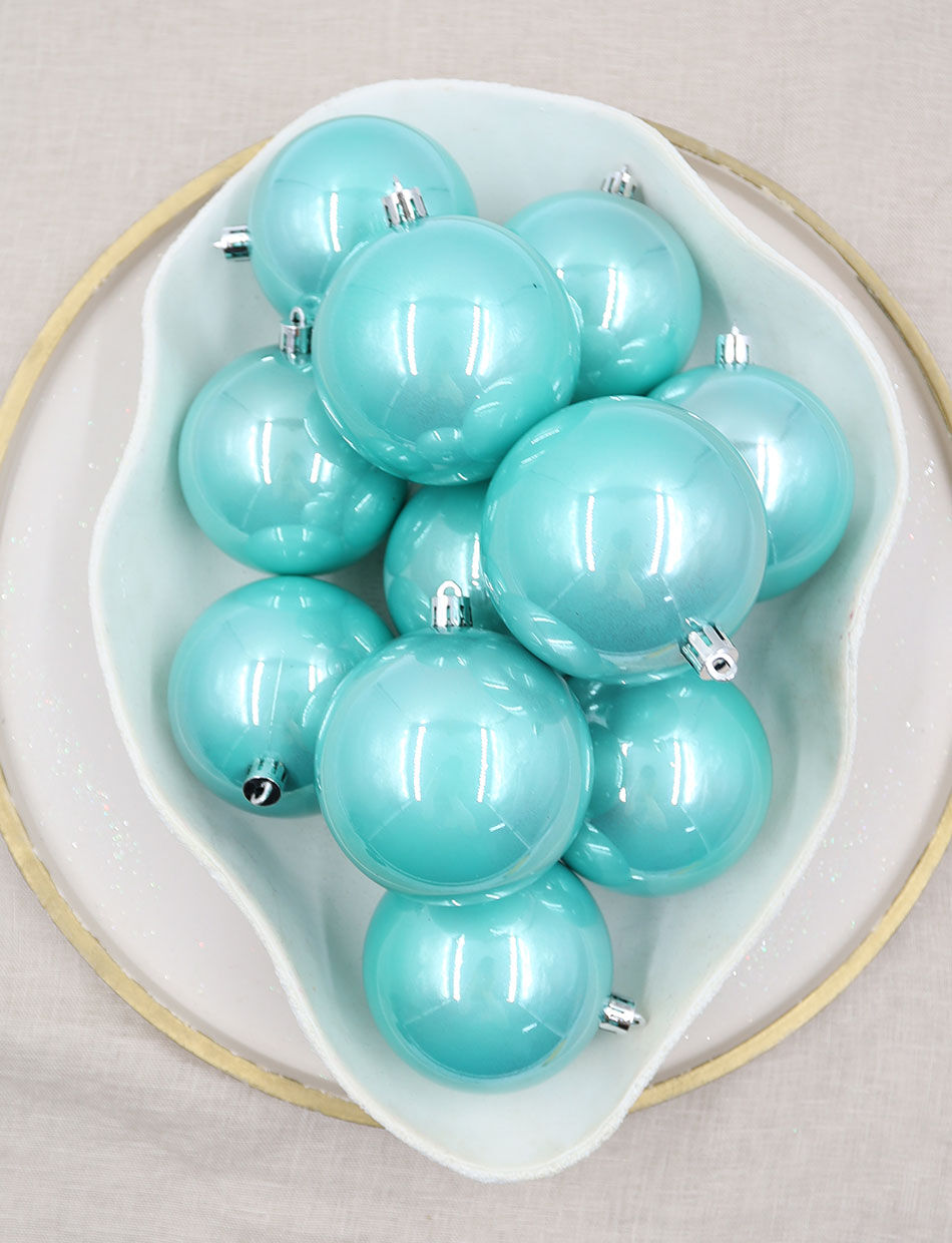 Tiffanie Blue Christmas Baubles 80mm Pearl 24 Pack