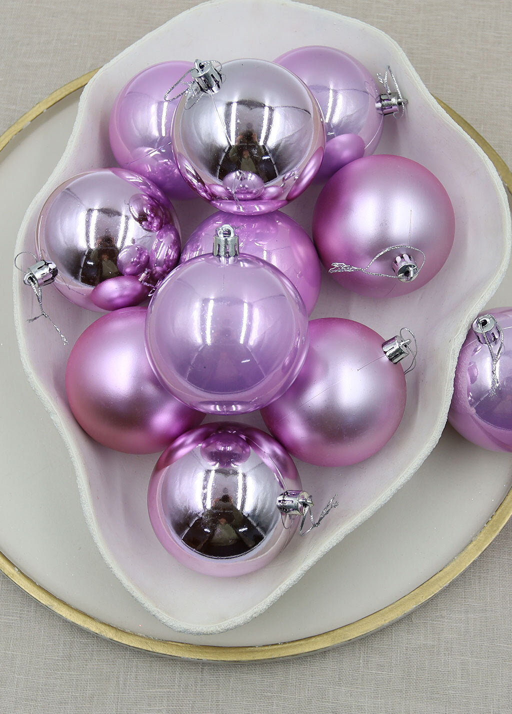 Mauve Christmas Baubles 80mm Gloss Pearl Matt 48 Pack