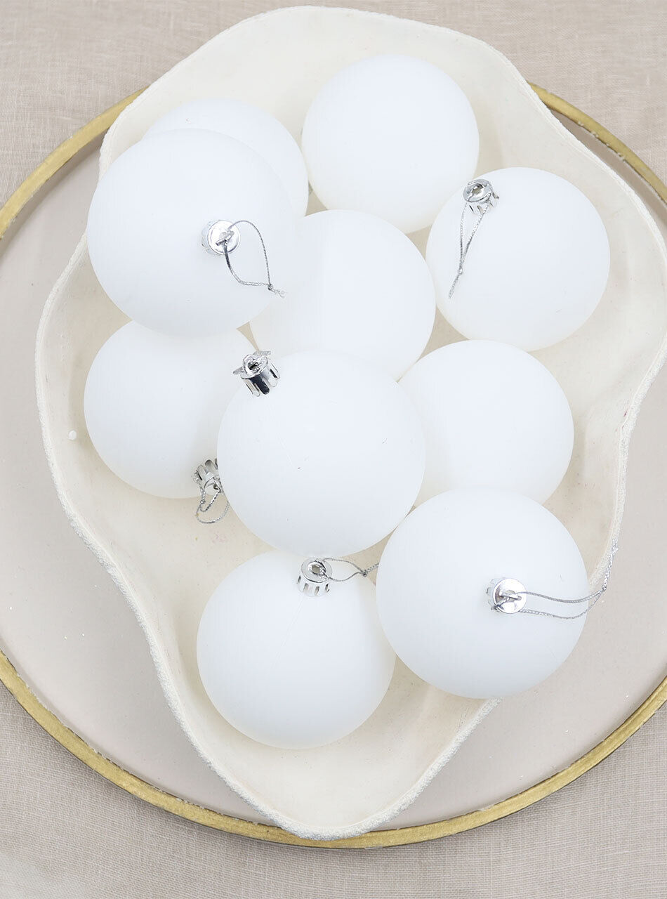 WHITE Christmas Baubles 80mm 6 Pack Matte