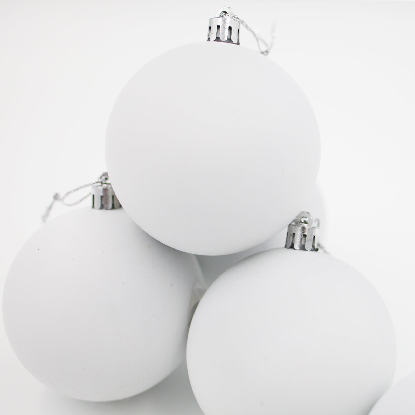 White Christmas Baubles 80mm Matt 24 and 48 Packs