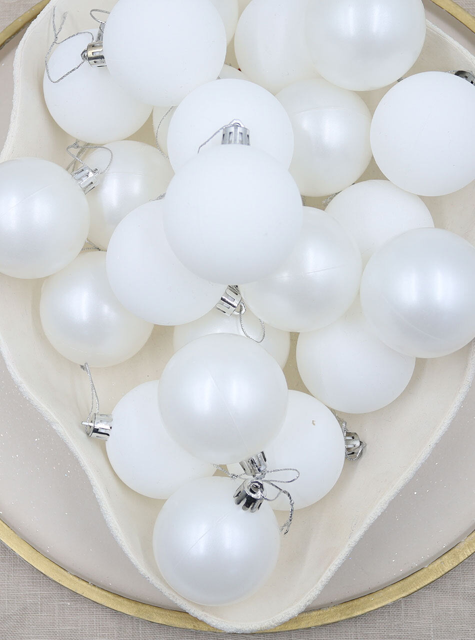 White Christmas Baubles 70mm Pearl Matt